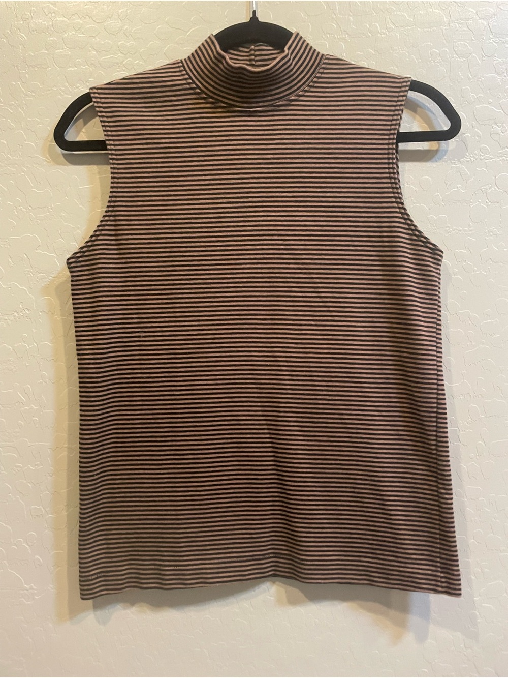 Lands' End Striped Sleeveless Mock Neck Tank - Brown & Black 100% cotton